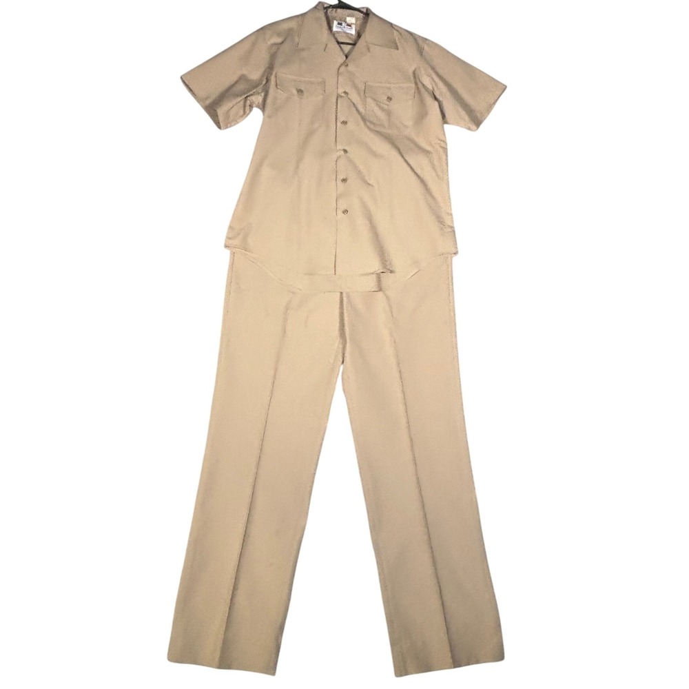 Flying Cross Uniform Set Mens L/40XL Tan Short Sleeve Shirt & Trousers VINTAGE